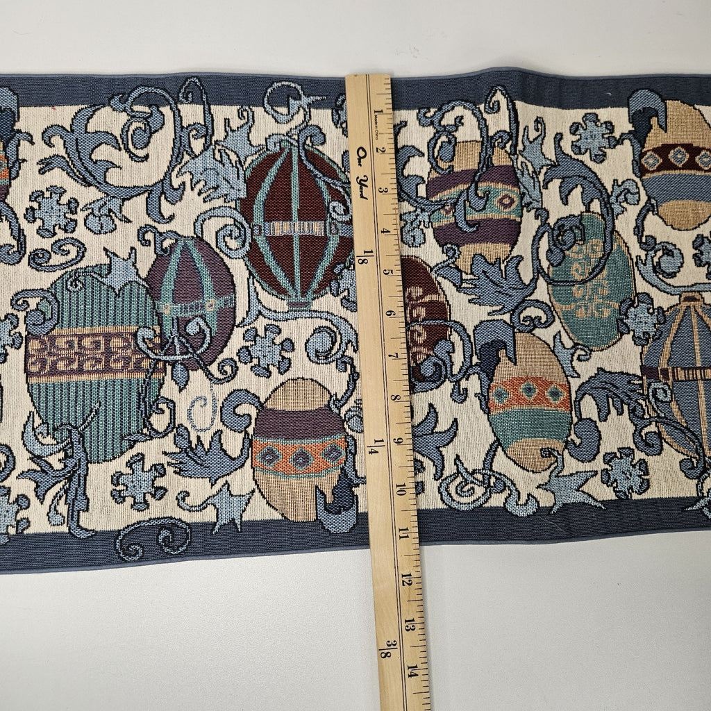 Vintage Christmas Luxury Tapestry Table Runner Hanging Ornaments 23"x 11" Blue