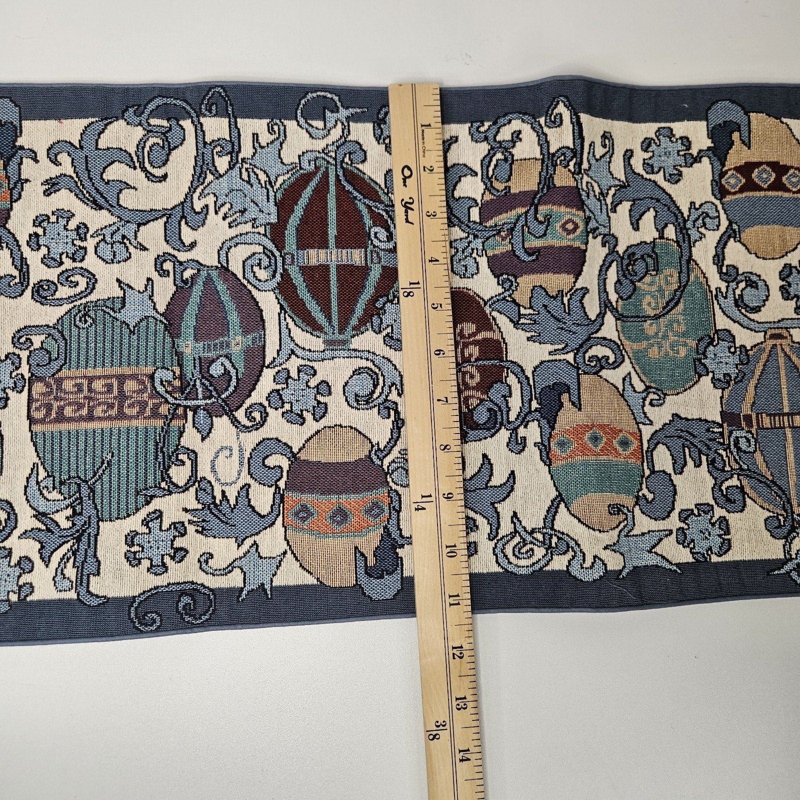 Vintage Christmas Luxury Tapestry Table Runner Hanging Ornaments 23"x 11" Blue