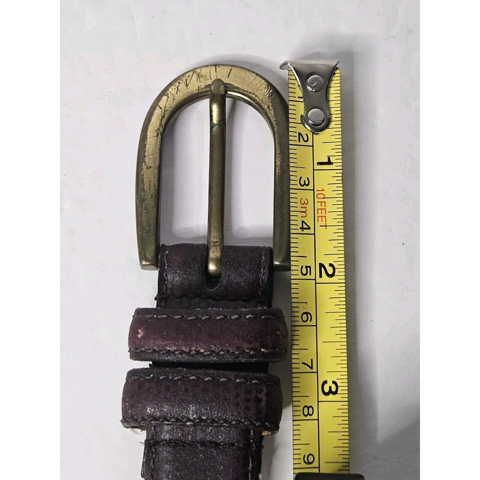 Perry Ellis Texture Italian Cowhide Leather Gold Buckle Belt Large 37" Burgundy
