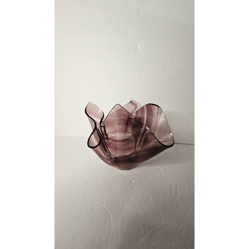 Purple Ribbon Art Glass Handkerchief Bowl Handkerchief Swirl Glass Bowl Purple