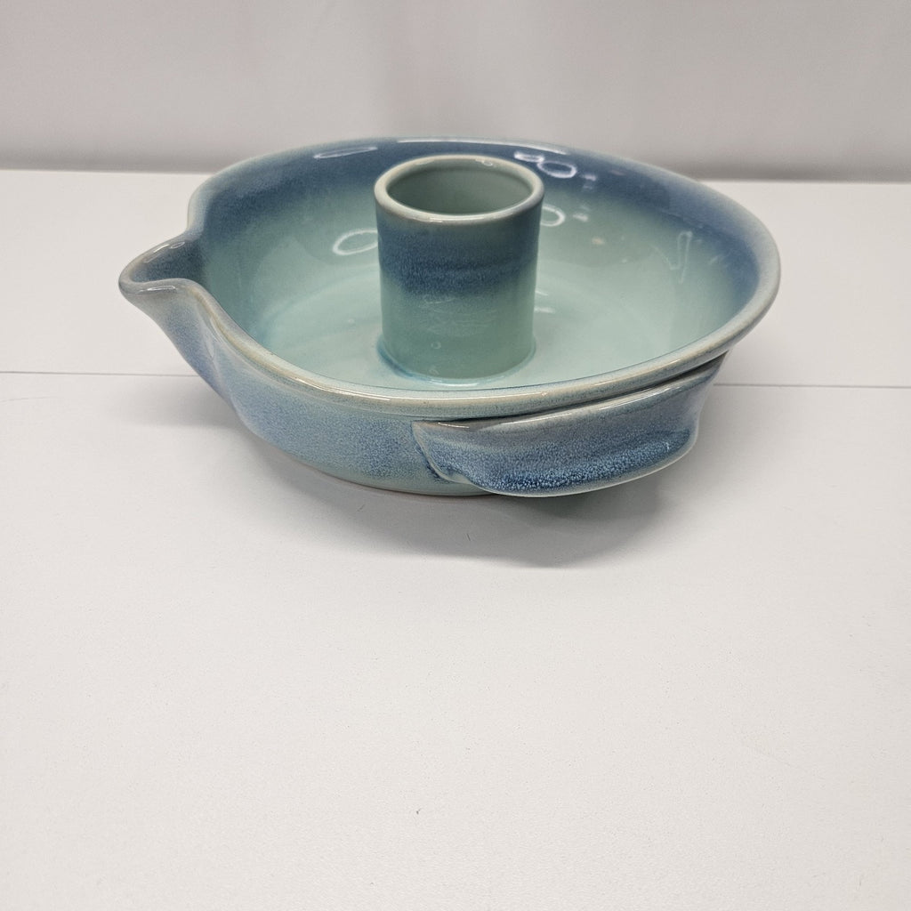 Pottery Art Upright Beer Chicken Roaster Cooker Blue Green Country Kitchen