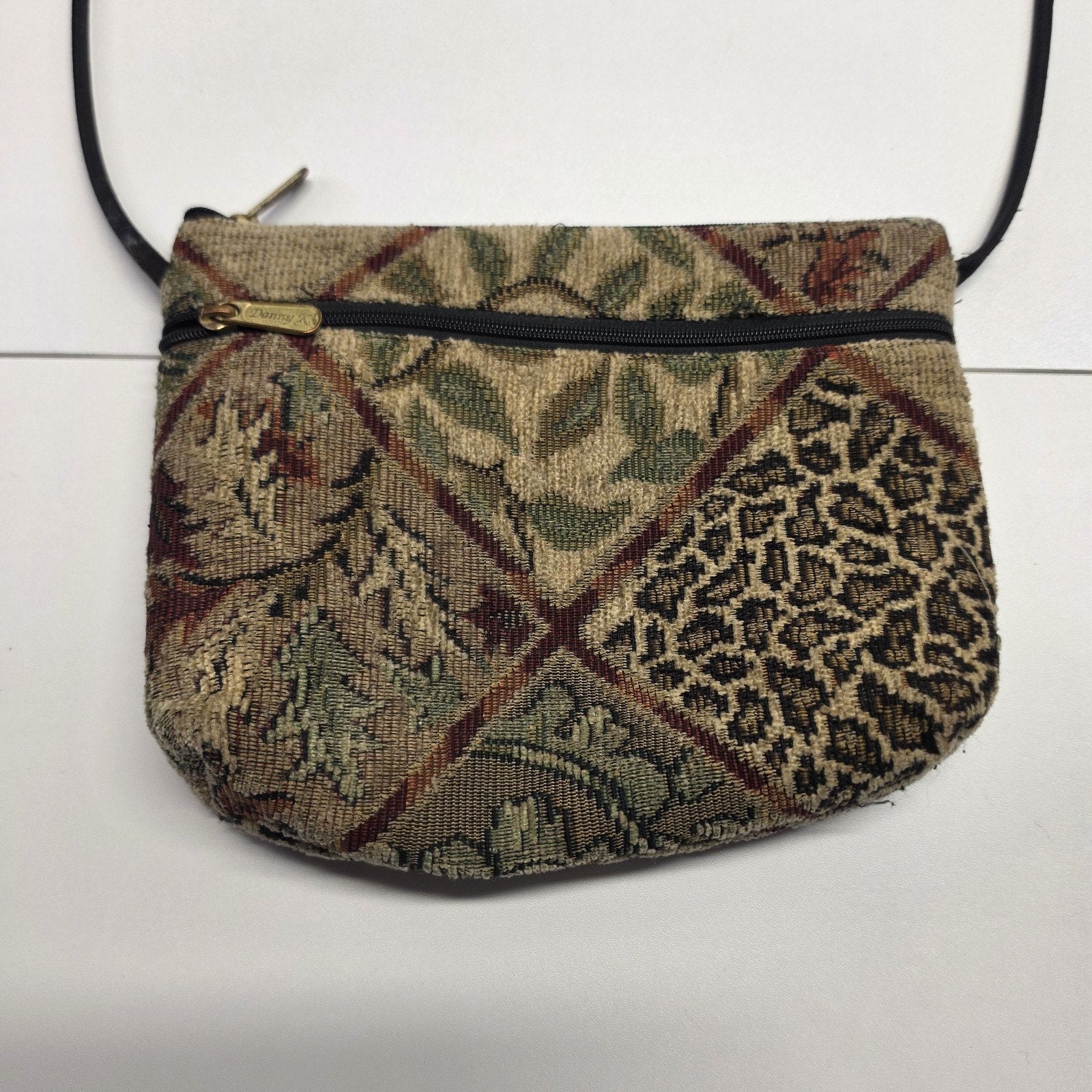 Vtg Danny K tapestry Floral Crossbody Shoulder Bag Purse Zipper Bag Bohemian