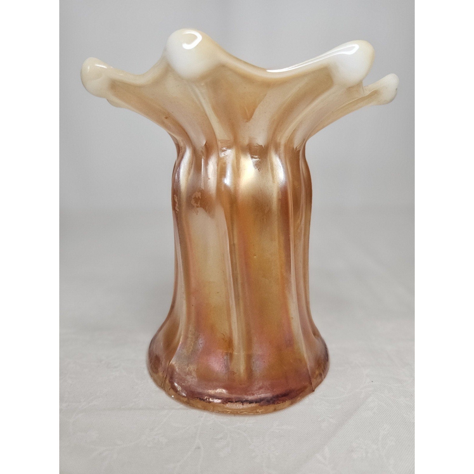 Antique Dugan Ladies Spitoon Wide Rib Autumn Orange Opal. Carnival Glass 5.25"