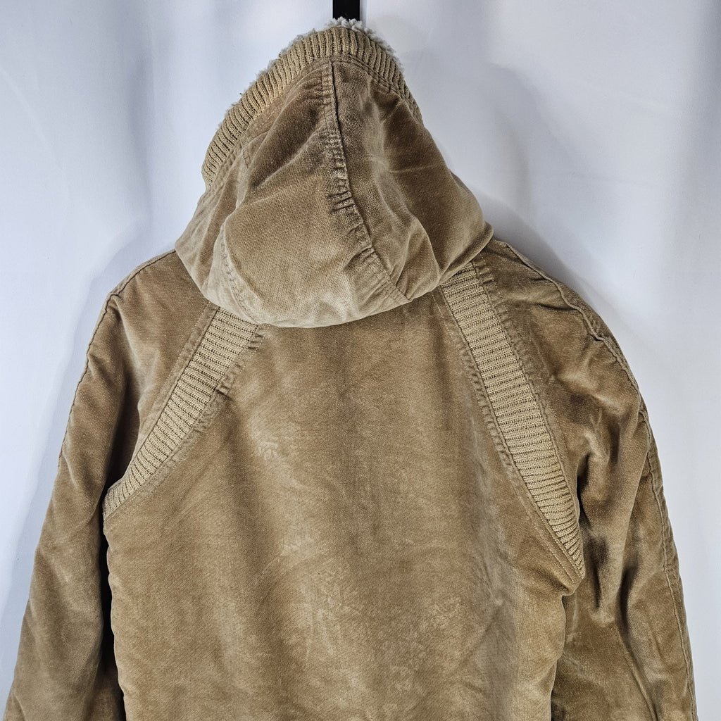 Vtg 70s Wickbury Leather Sherpa Lined Hooded Bomber Jacket Medium Tan Western