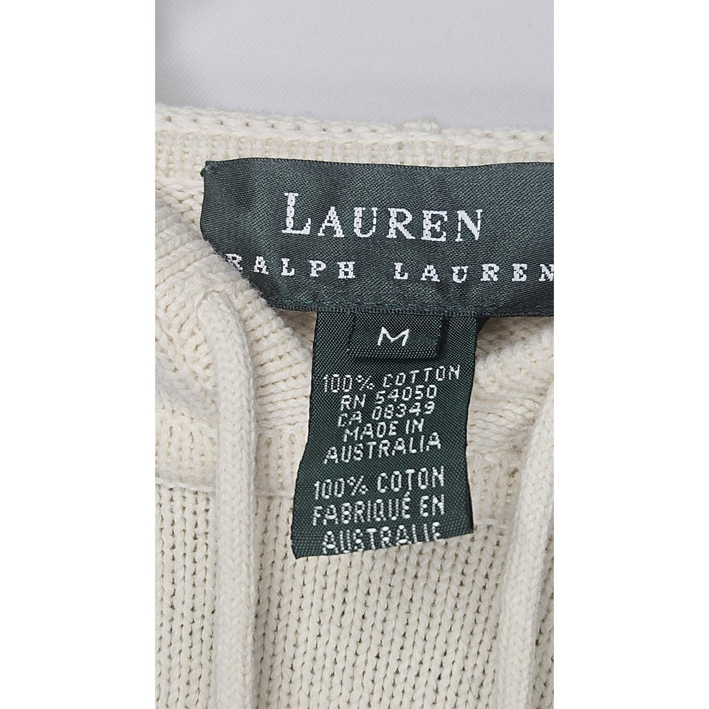 Vtg Lauren Ralph Lauren Knit Sweatshirt Women Med Off White Hoodie Pullover Y2K