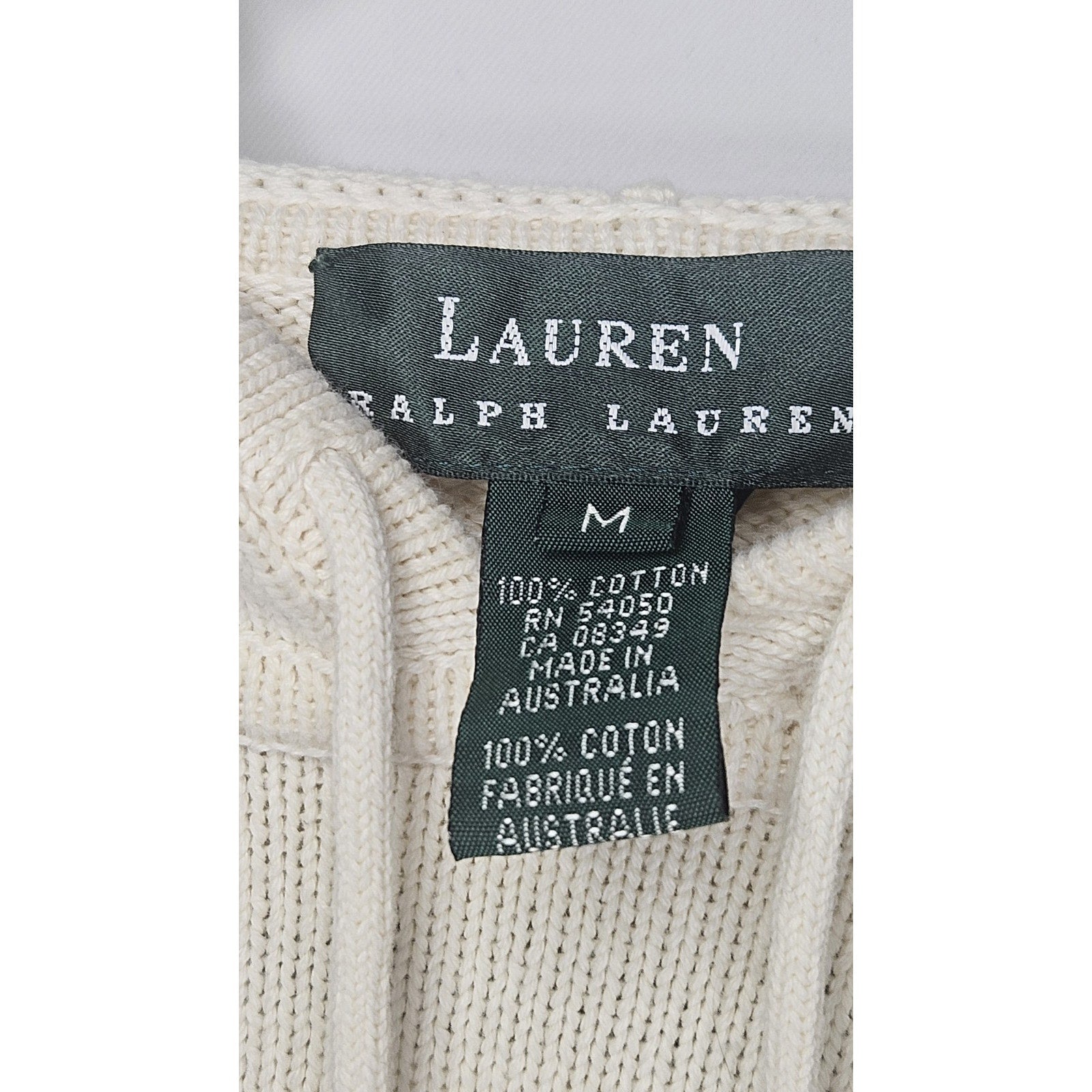 Vtg Lauren Ralph Lauren Knit Sweatshirt Women Med Off White Hoodie Pullover Y2K