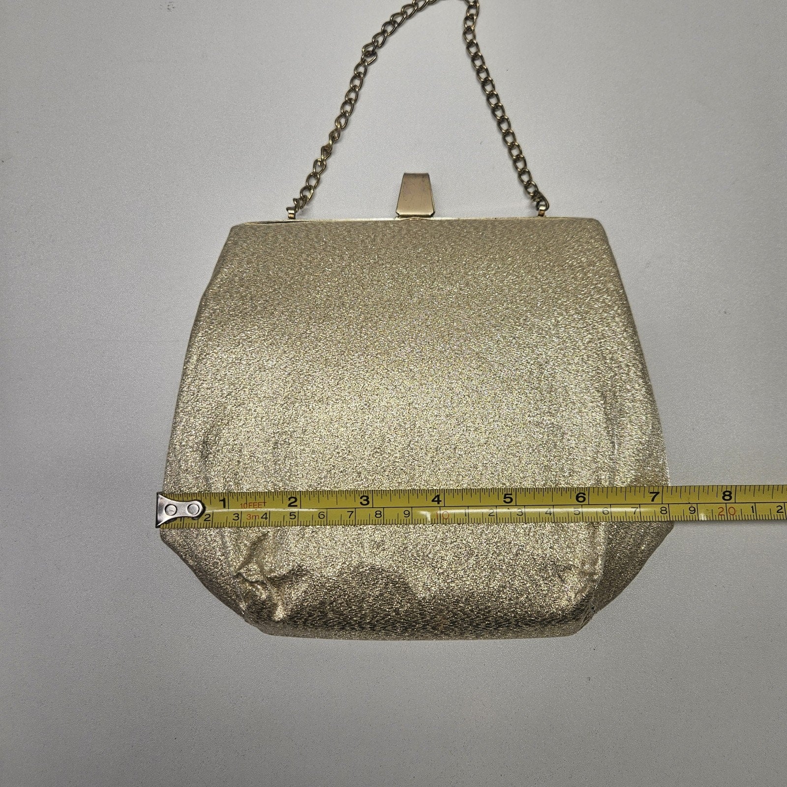 Vintage MCM Shiny Gold Metallic Purse Chain Strap Clutch Evening Bag Mod Wedding