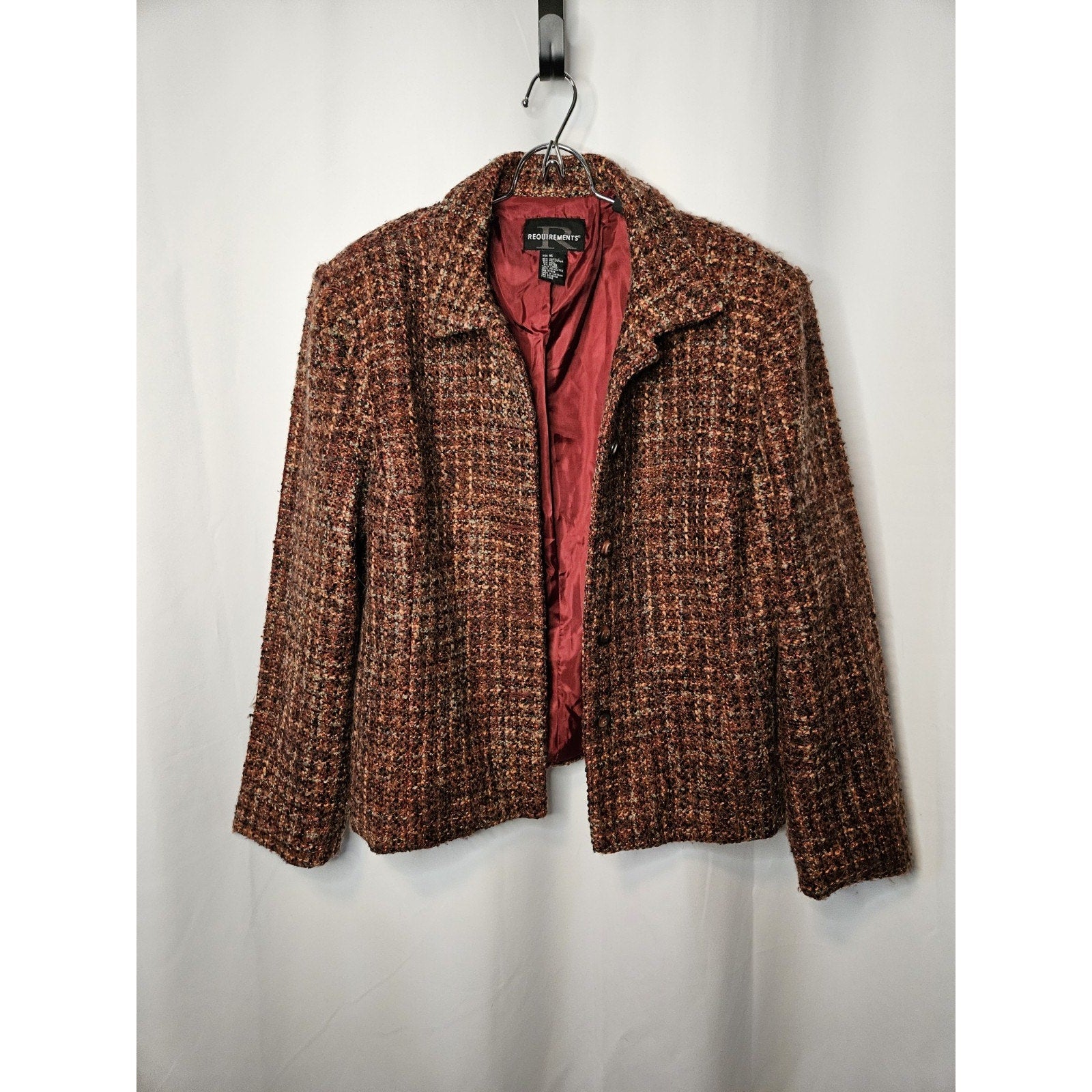 Vintage 80s Requirements Burgundy Tweed Academia Lightweight Blazer Jacket 16