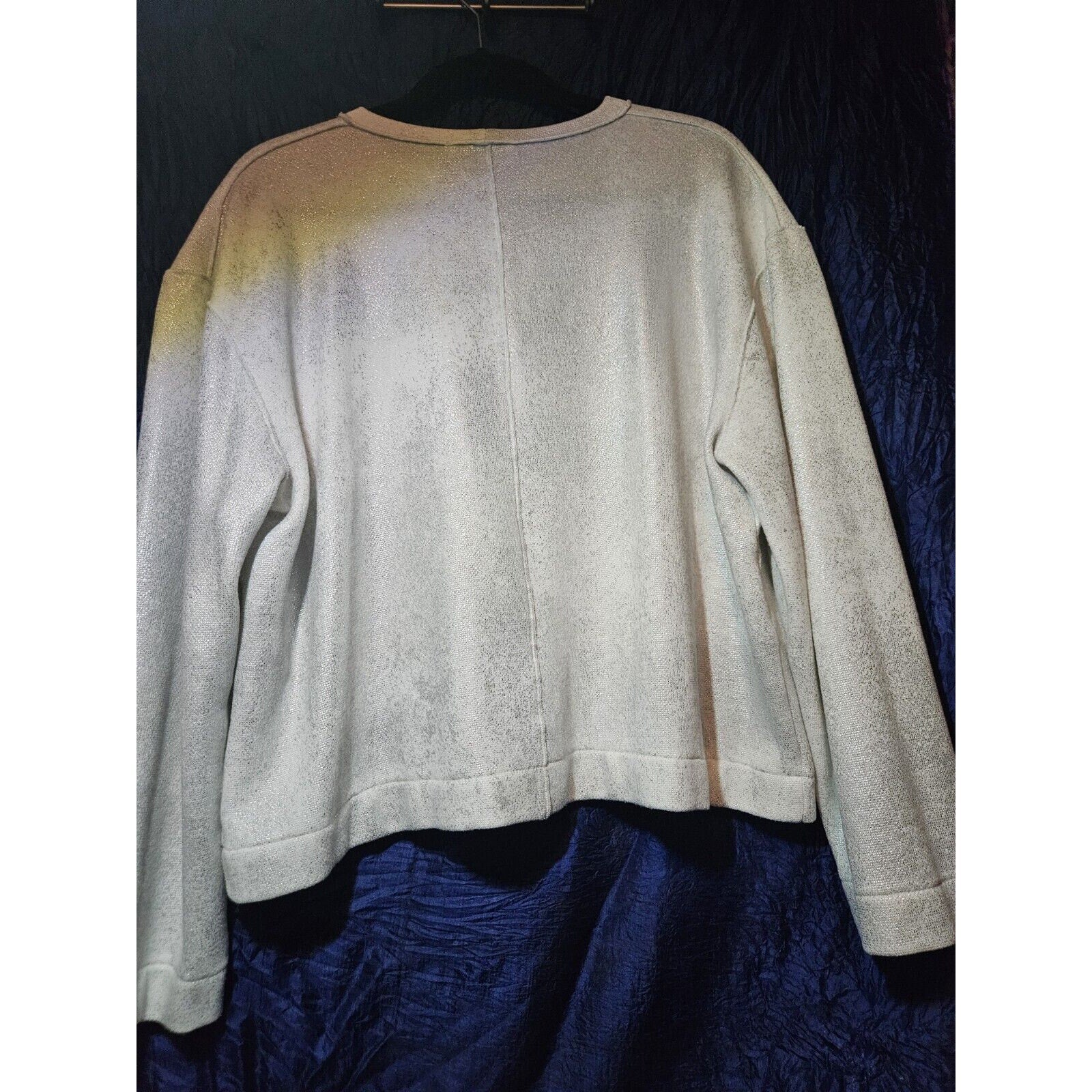Zara Pullover Sweater White With Silver Metallic Foil Accents Size Med 8-10