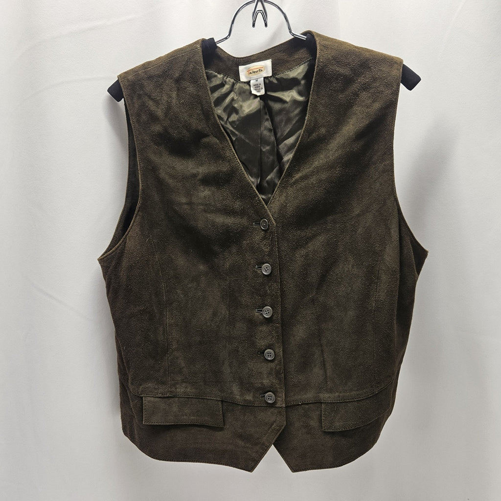 Vtg Talbots Suede Vest Womens Med Olive Green Button Front Preppy Army Western