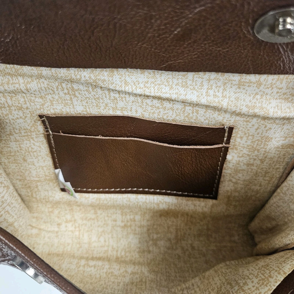 Floral Embossed Envelope Crossbody Wristlet Bag Brown Faux-Leather Western Purse
