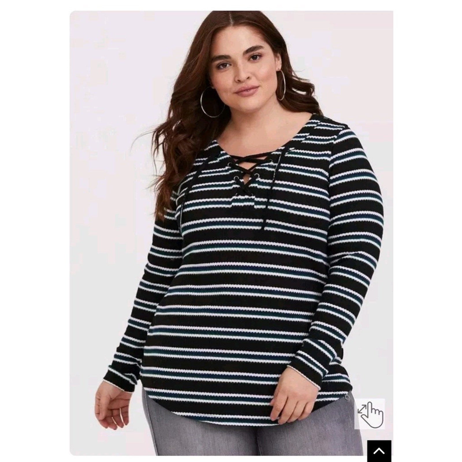 Torrid Knit V Neck Lace-Up Womens 1 XL Striped Henley Long Sleeve Boho Peasant