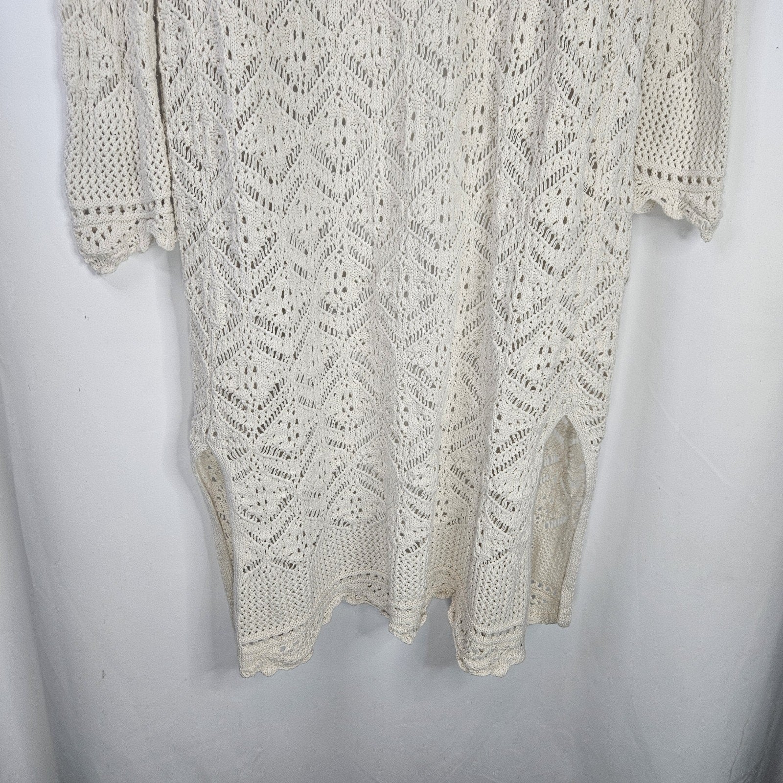 Freshman 1996 White Chunky Knit Long Cardigan Open Front Sz XL