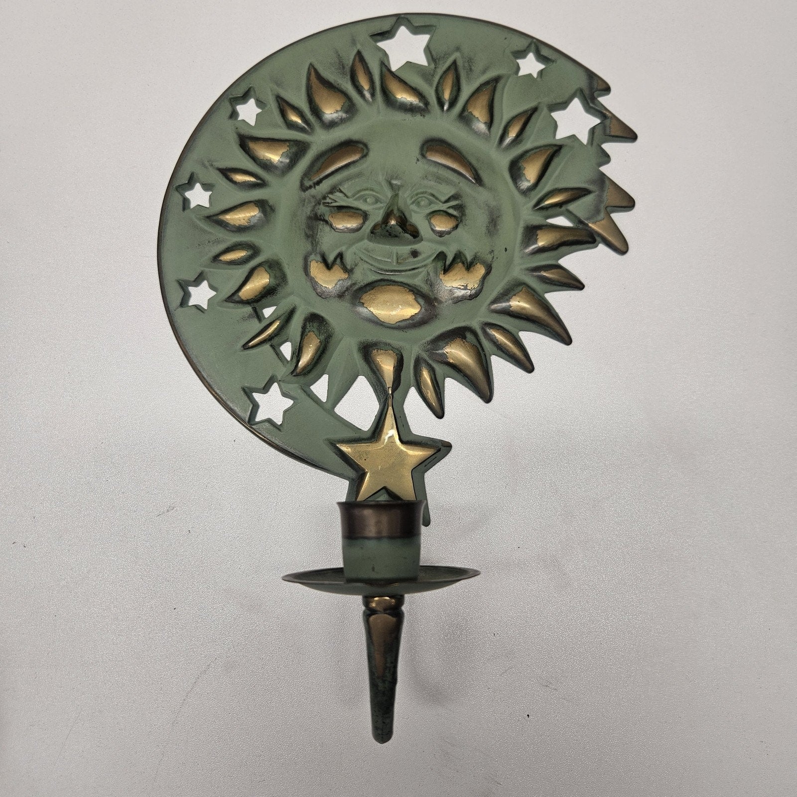 Vtg 1994 PartyLight Vintage Sun And Moon Candle Holder Sconces Brass Celestial