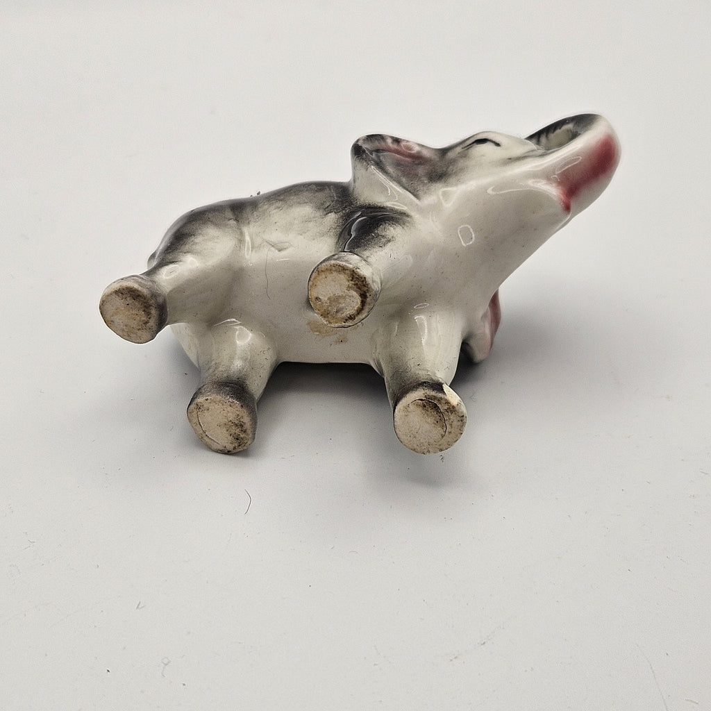 Vintage Ceramic Miniature ELEPHANT FIGURINE Trunk Up MADE IN JAPAN 2 3/4" Tall