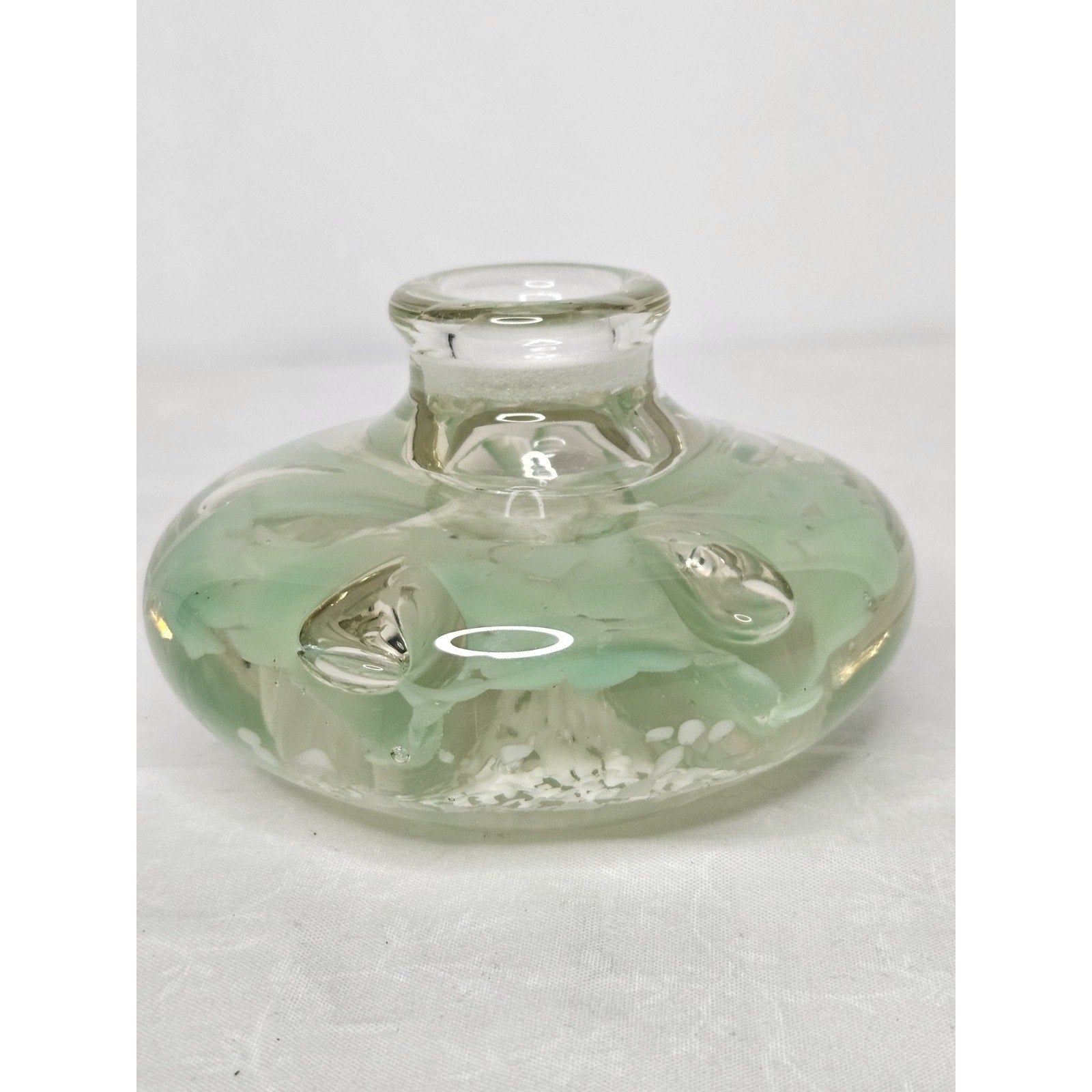 Vintage Glass Candle Holder Flower Claire Paper Weight Mid Century Glass Art