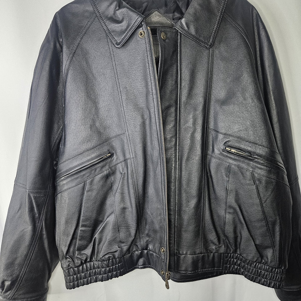 Vintage Outdoor Exchange Black Classic Leather Coat Biker Moto Jacket Men's XL