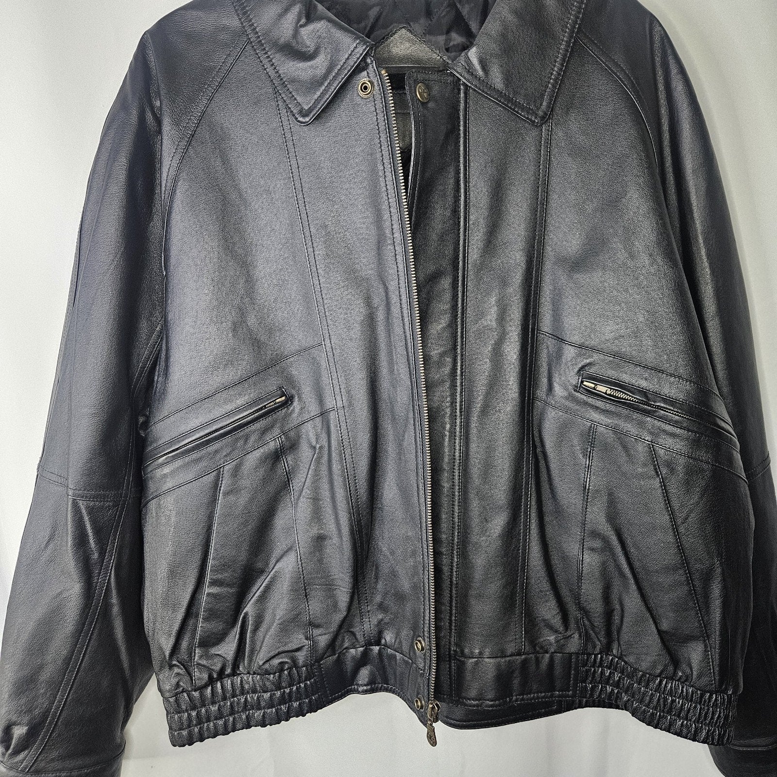 Vintage Outdoor Exchange Black Classic Leather Coat Biker Moto Jacket Men's XL