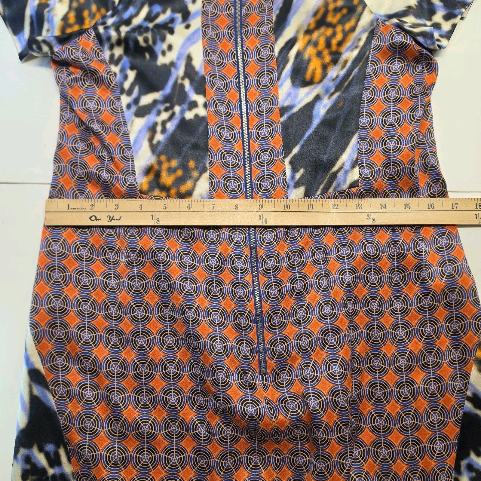 RACHEL ROY Collection Multicolored Patch Pattern Silk V Neck Sheath Dress Sz 8