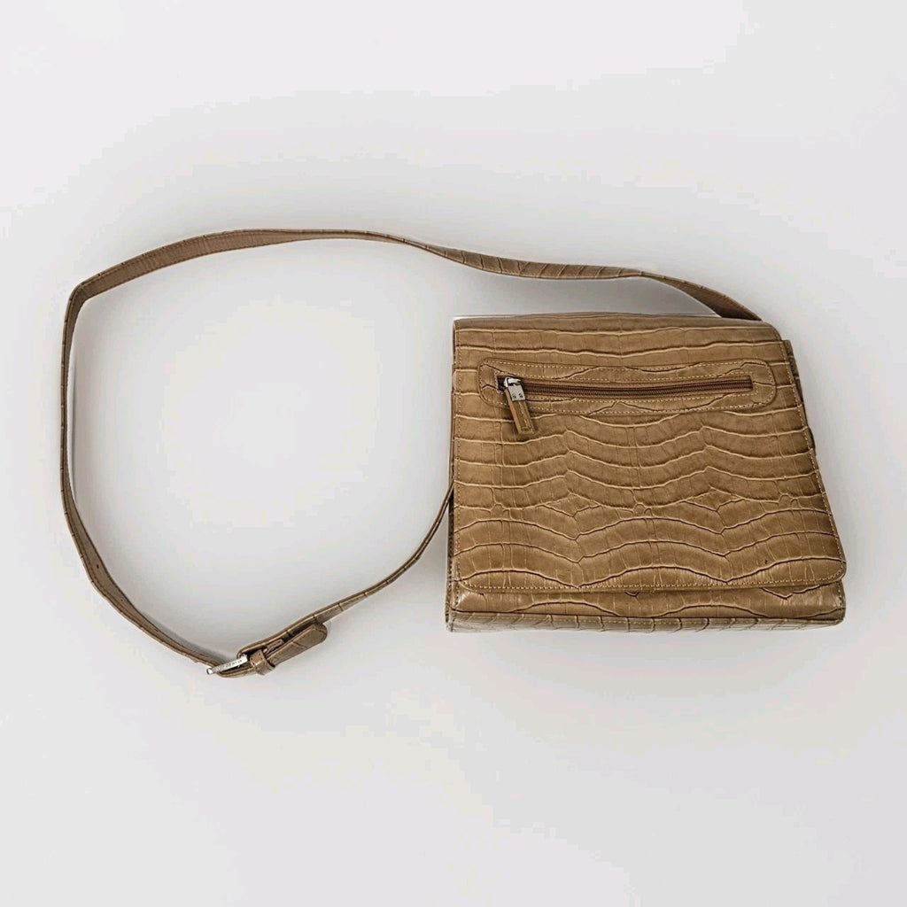 Vintage Liz Claiborne Purse Tan Embossed Faux Crocodile Small Shoulder Purse