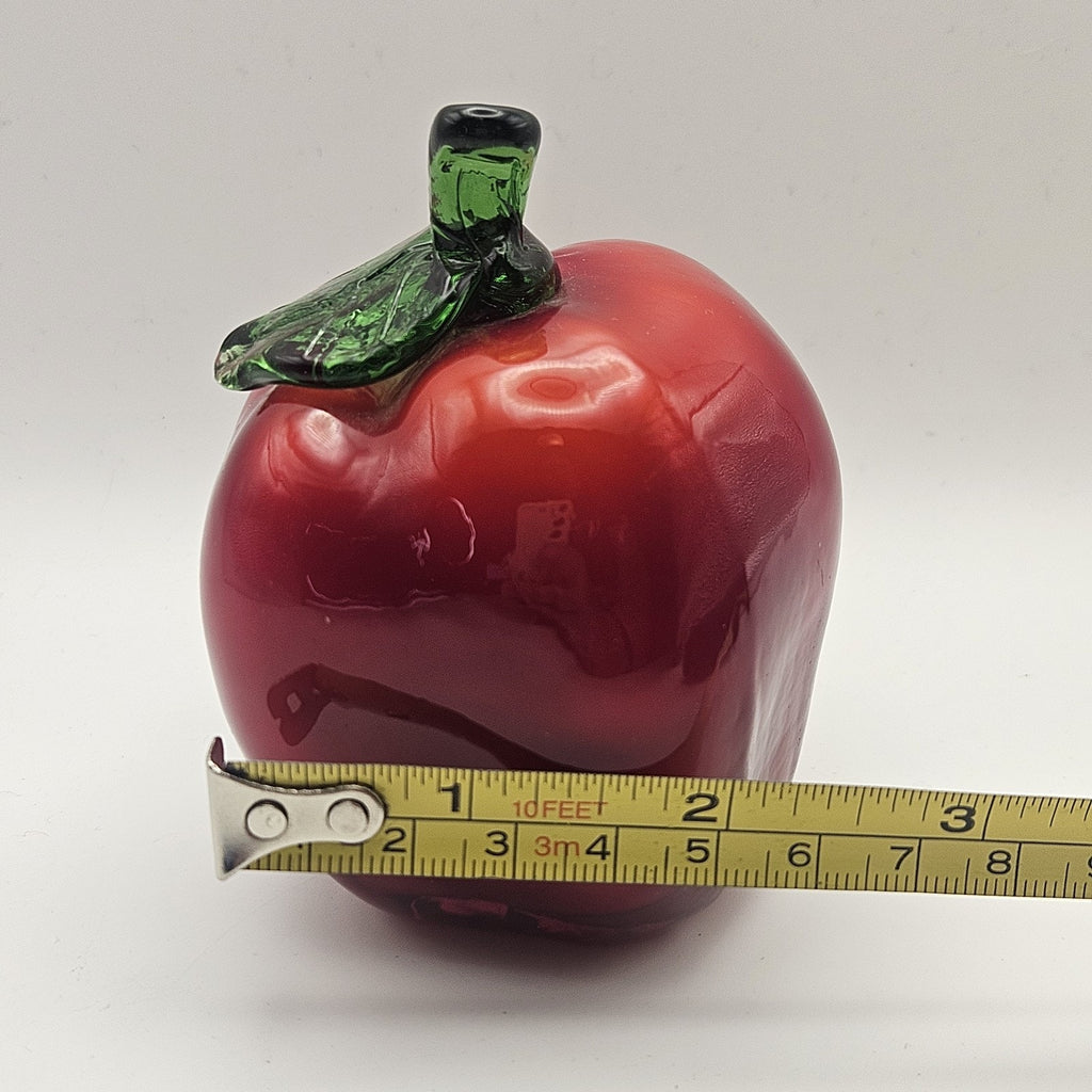Vintage Glass Red Green Apple Fruit Art Glass Deco Unmarked Teacher Gift