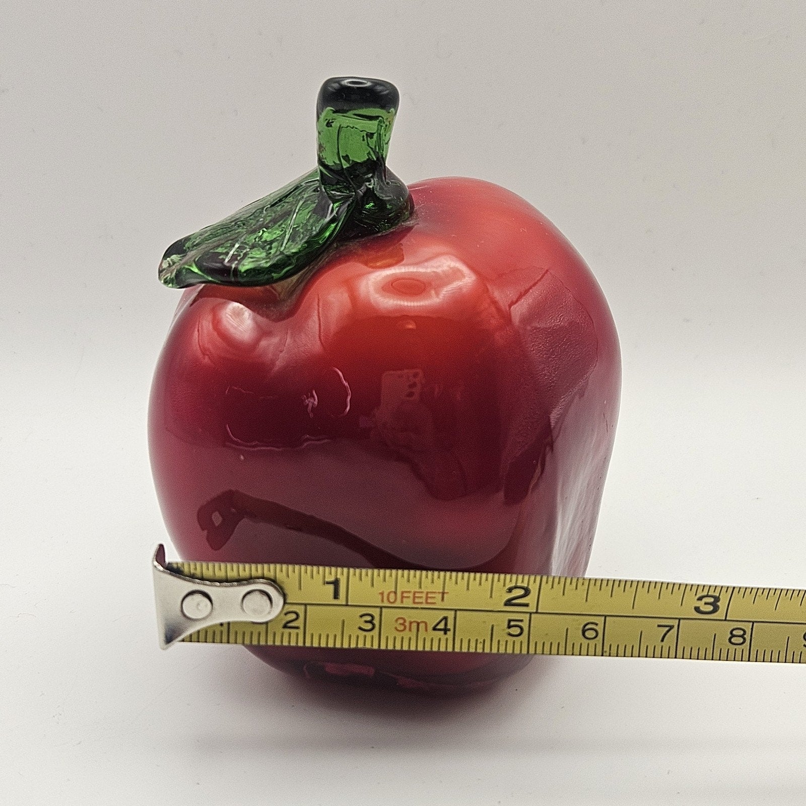 Vintage Glass Red Green Apple Fruit Art Glass Deco Unmarked Teacher Gift