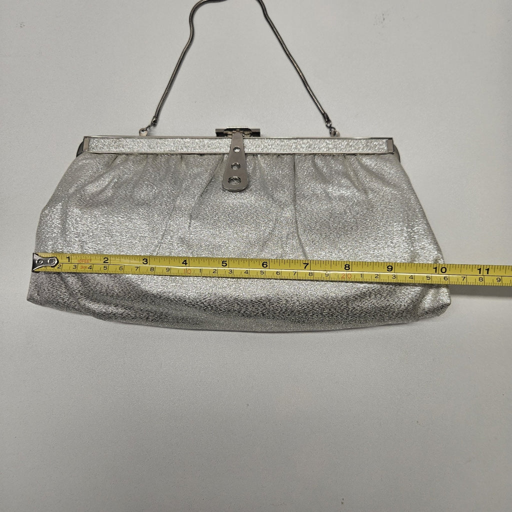 Vintage 50s 60s Retro Mod Silver Metallic Evening Bag Purse Clutch Chain Handle