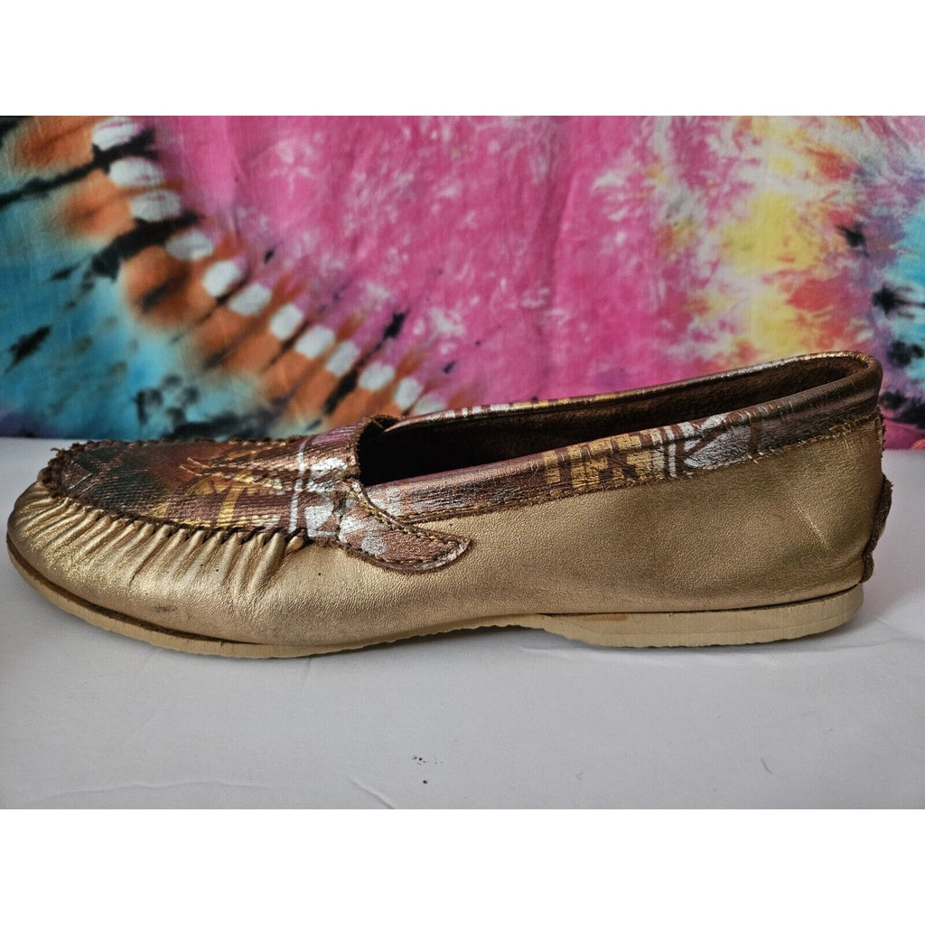 Vintage 90s Gold Flat Slide On Slippers- Moccasin Style- Flats Size 11 XL