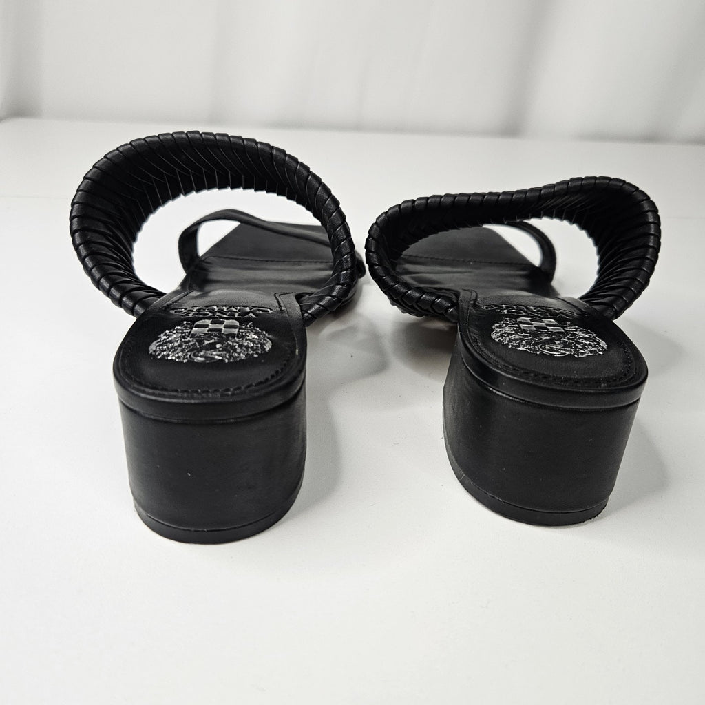 Vince Camuto Shamira Black Leather Woven Block Heel Sandals Womens 7.5M MSRP $99