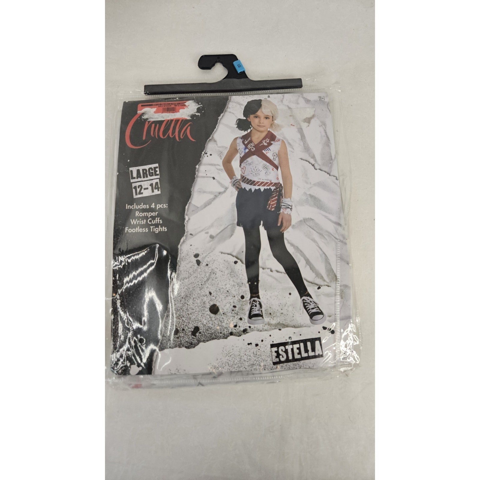 Disney Cruella's Estella Large 12-14 4pcs Multicolor Romper Costume with Tights