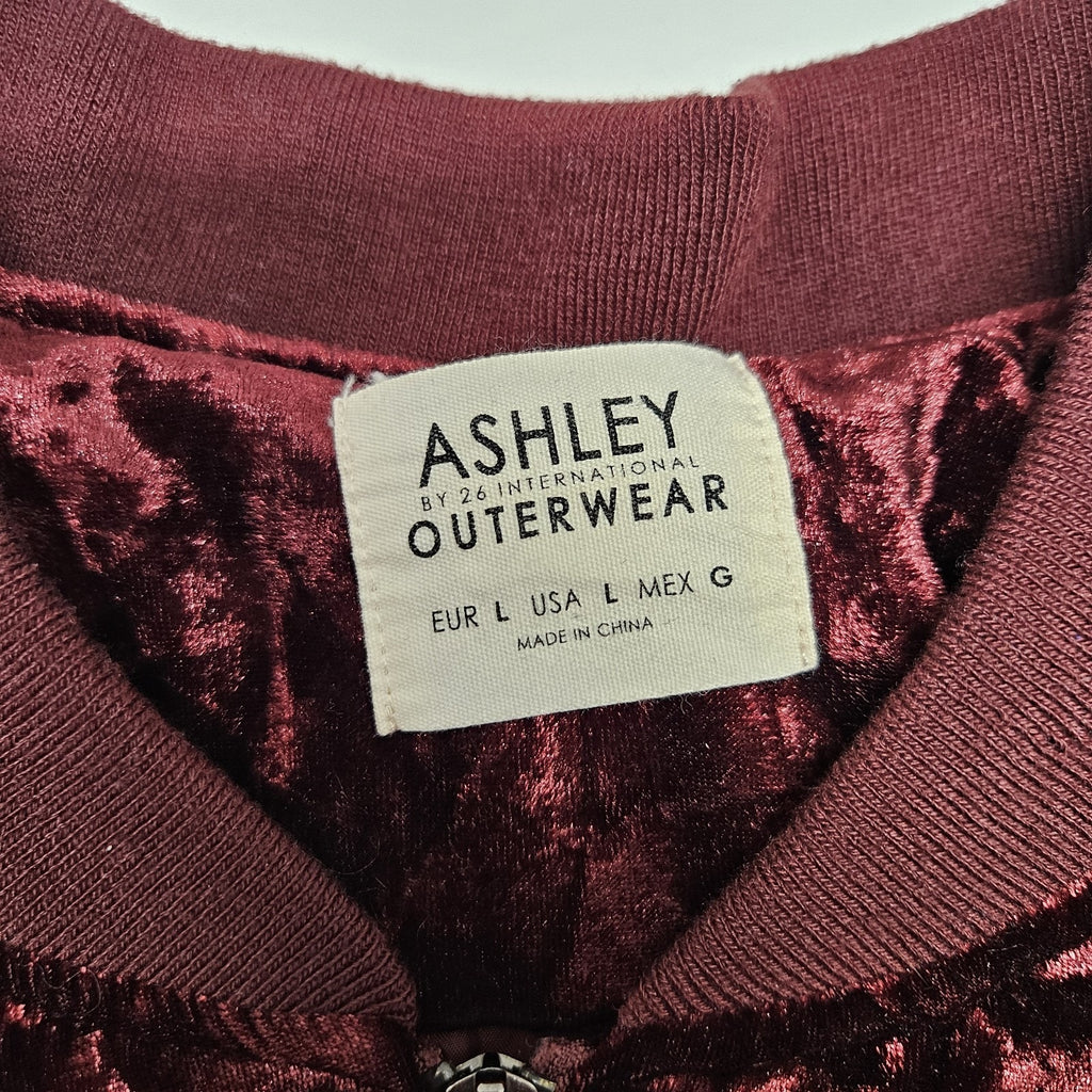 Ashley Outerwear Burgundy Crushed Velvet Bomber Jacket Women's Size Large