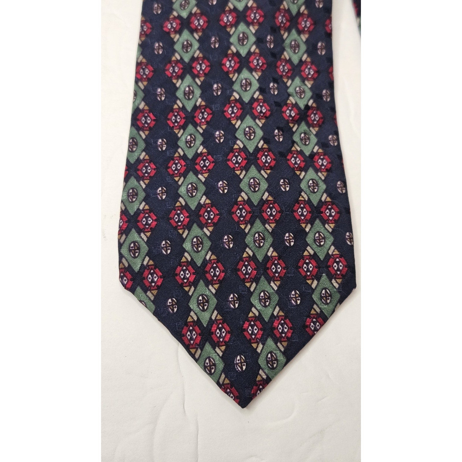 Vintage Paolo Bianco Silk Tie Red Blue Green Diamond Design 100% Silk USA Made