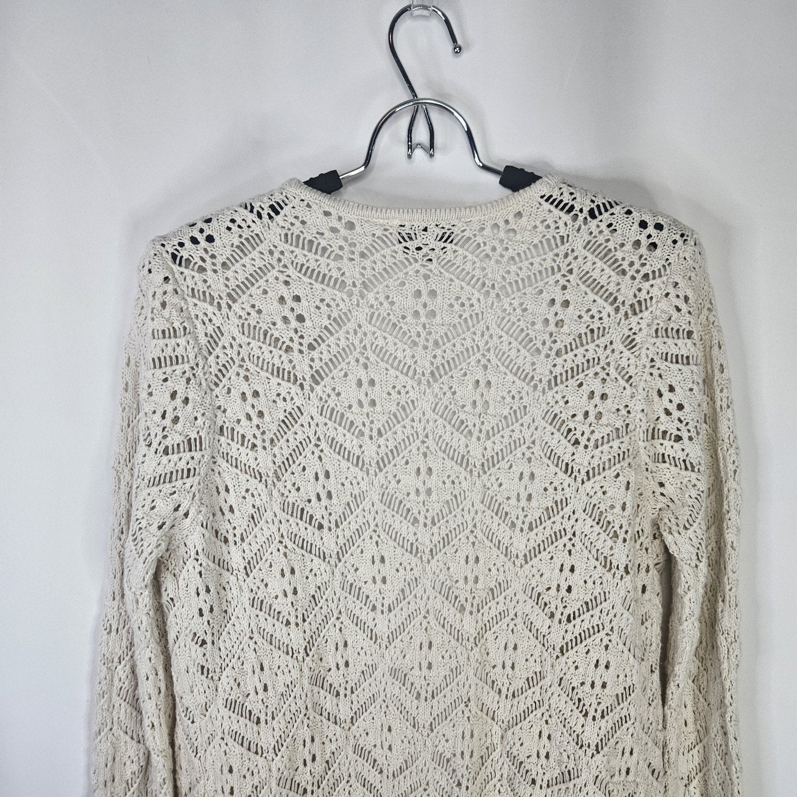 Freshman 1996 White Chunky Knit Long Cardigan Open Front Sz XL