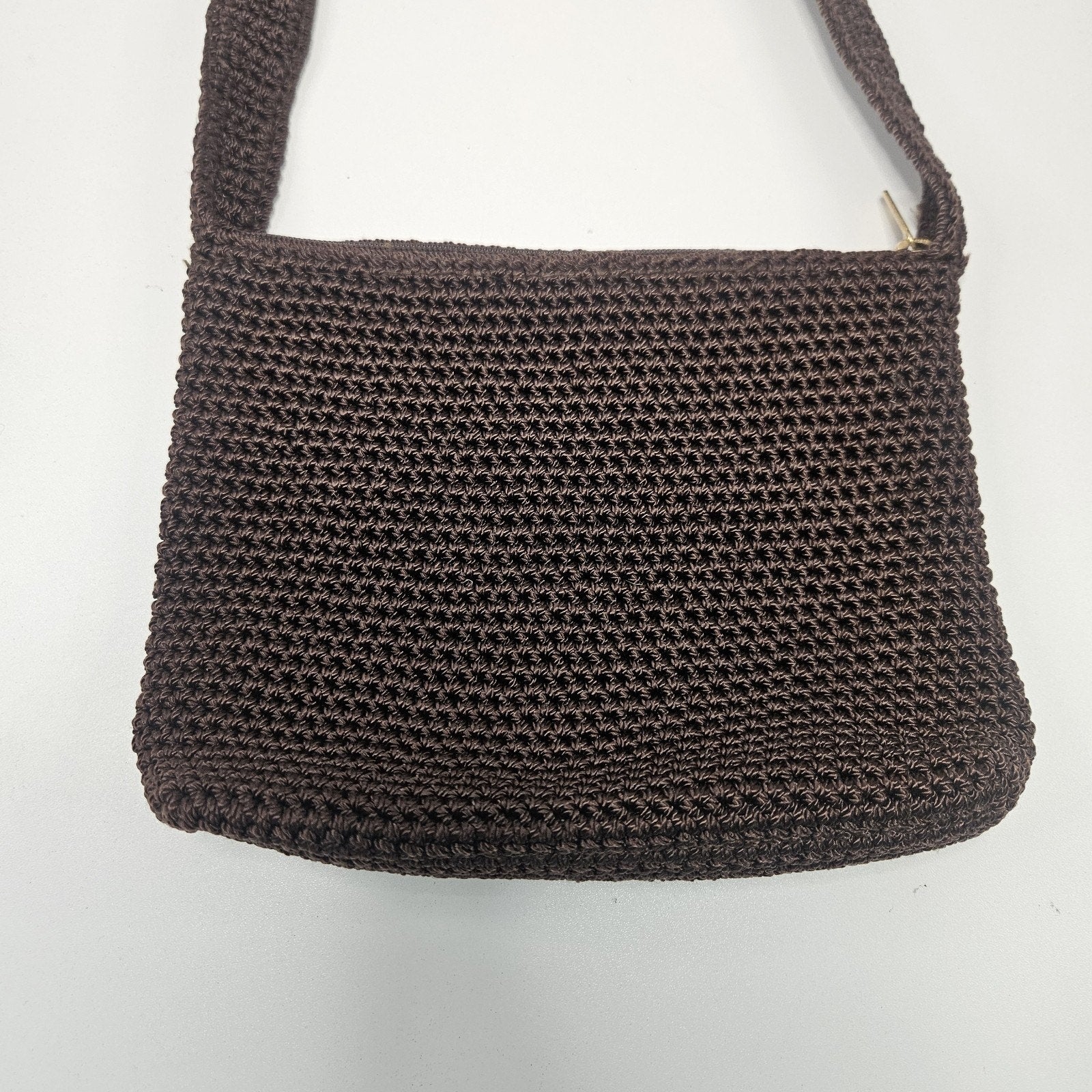 The Sak Chocolate Brown Crochet Shoulder Bag Zip Top Zip Pockets Boho Y2K Small
