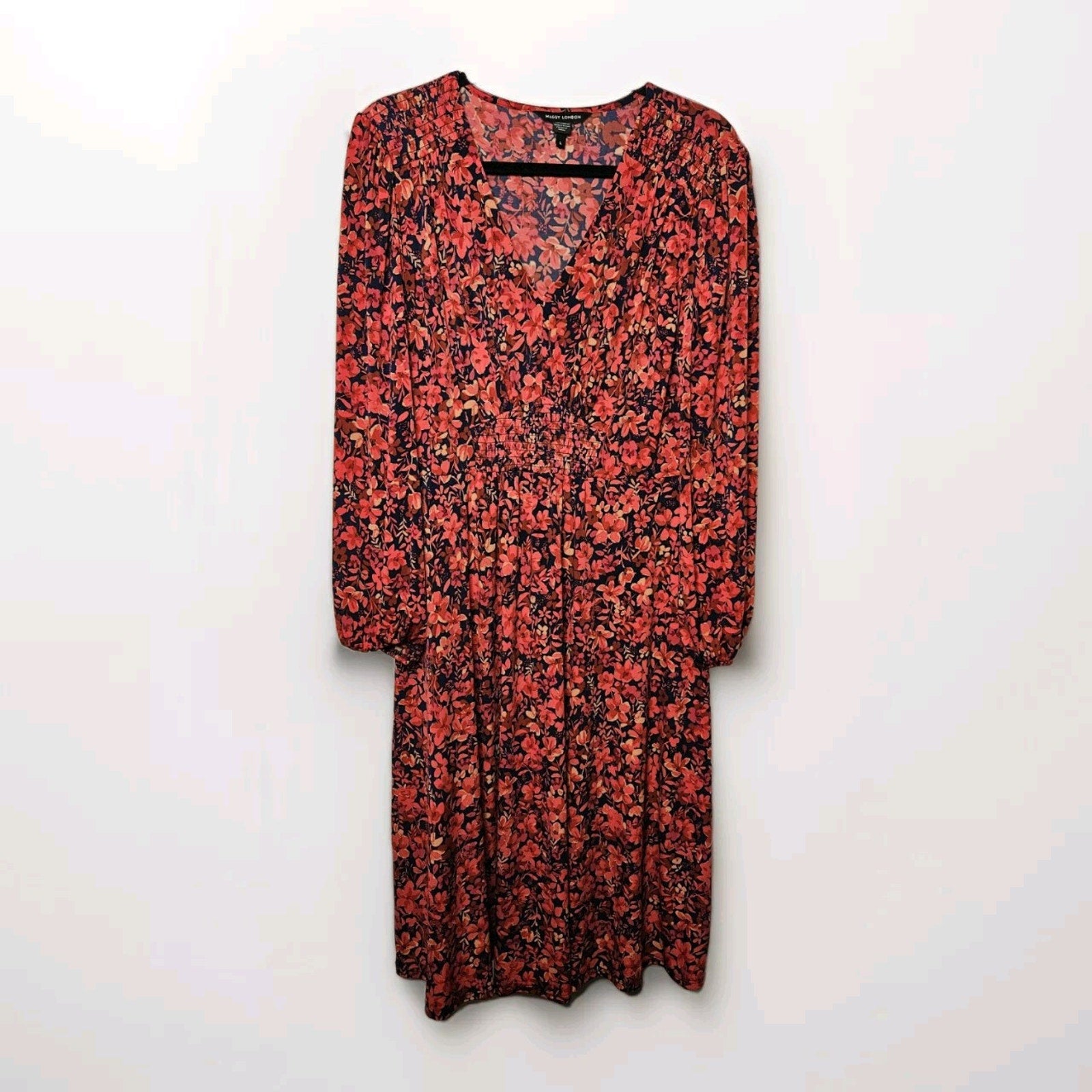 Maggy London Women Midi Dress Size L Floral Wedding Guest Party Spring Summer
