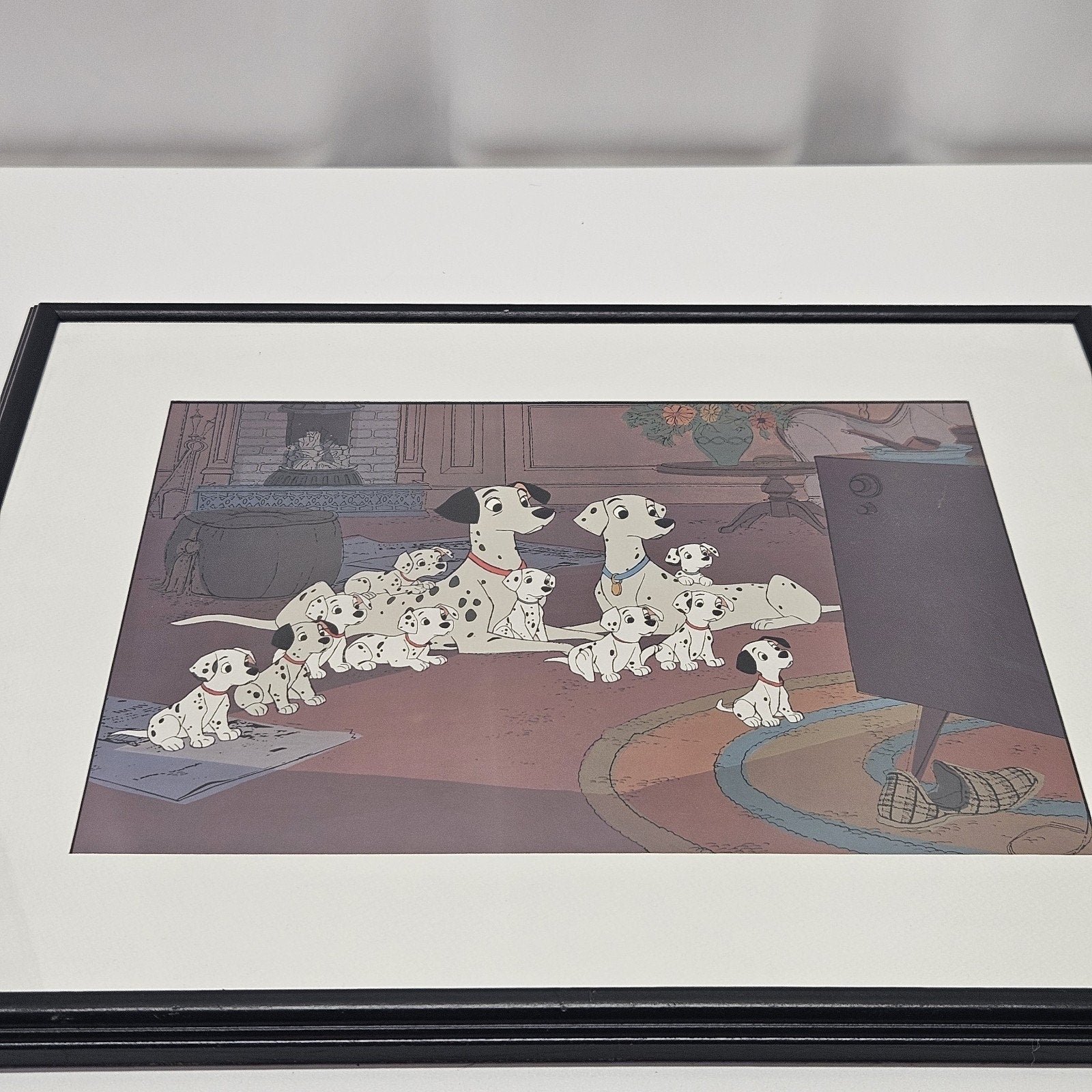 Vintage Disney 101 Dalmatians Watching TV Gather Round Matted Picture 17x21"