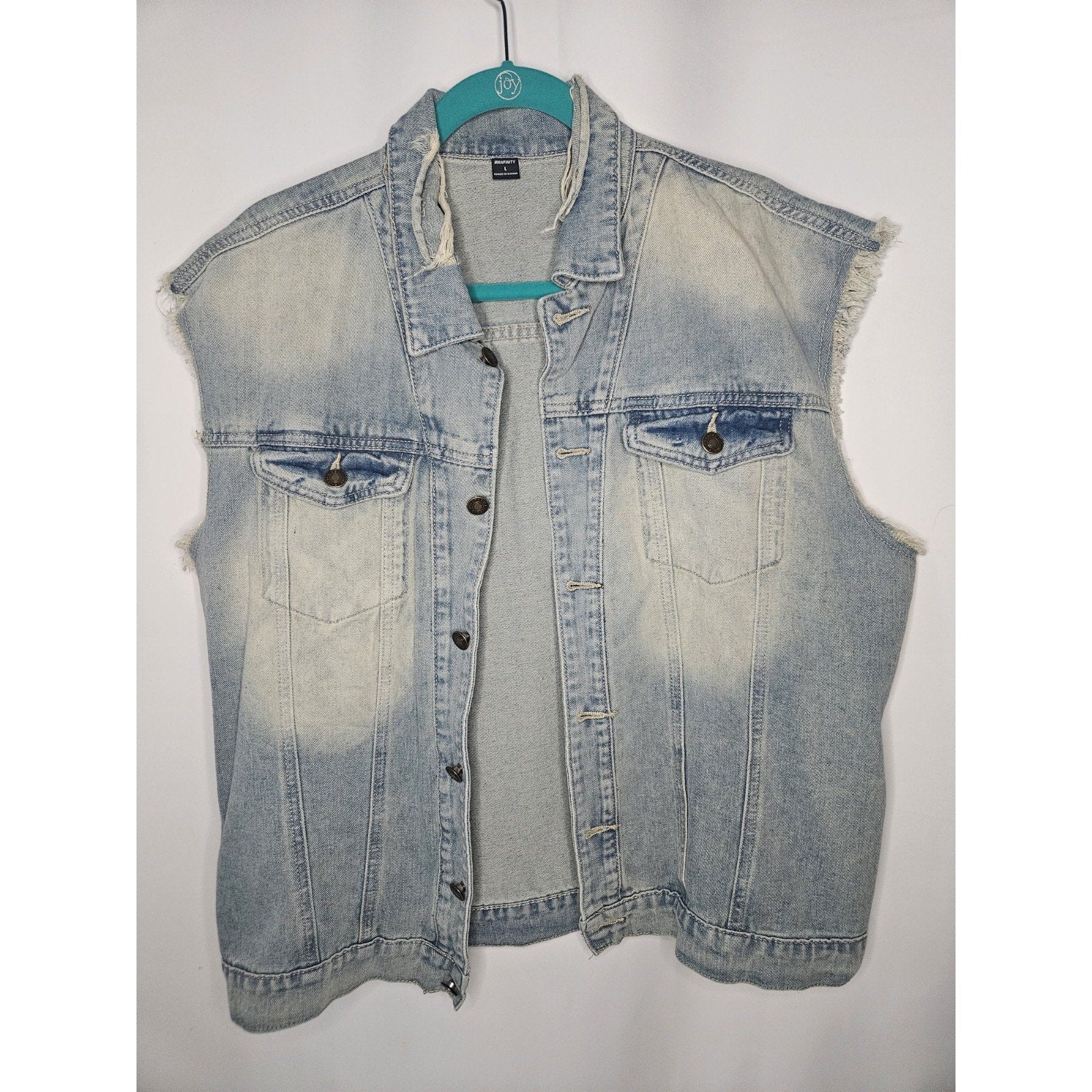 Manfinity Blue Denim Distressed Cutoff Button Up Vest Mens Size Large Lightwash