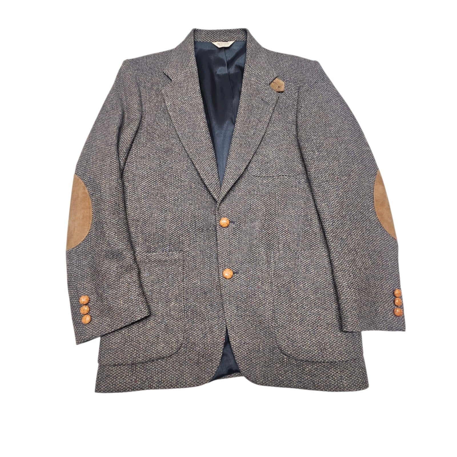 Vtg Kenneth Roberts Pure Wool Tweed Sport Coat Elbow Patches 38R Dark Academia