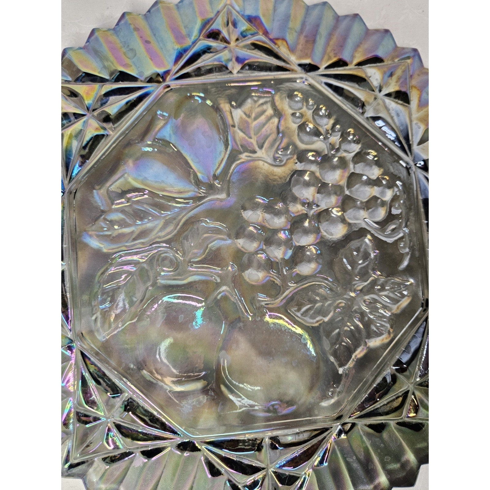Vtg Federal Pioneer Iridescent Smoky Gray Carnival Glass Plate Dish 11" Tray