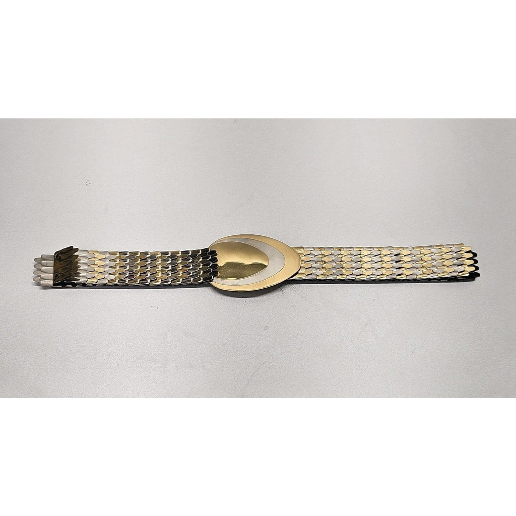 Vintage 1" Metallic Snake Scale Silver Gold Tone Waist Belt Womens Small