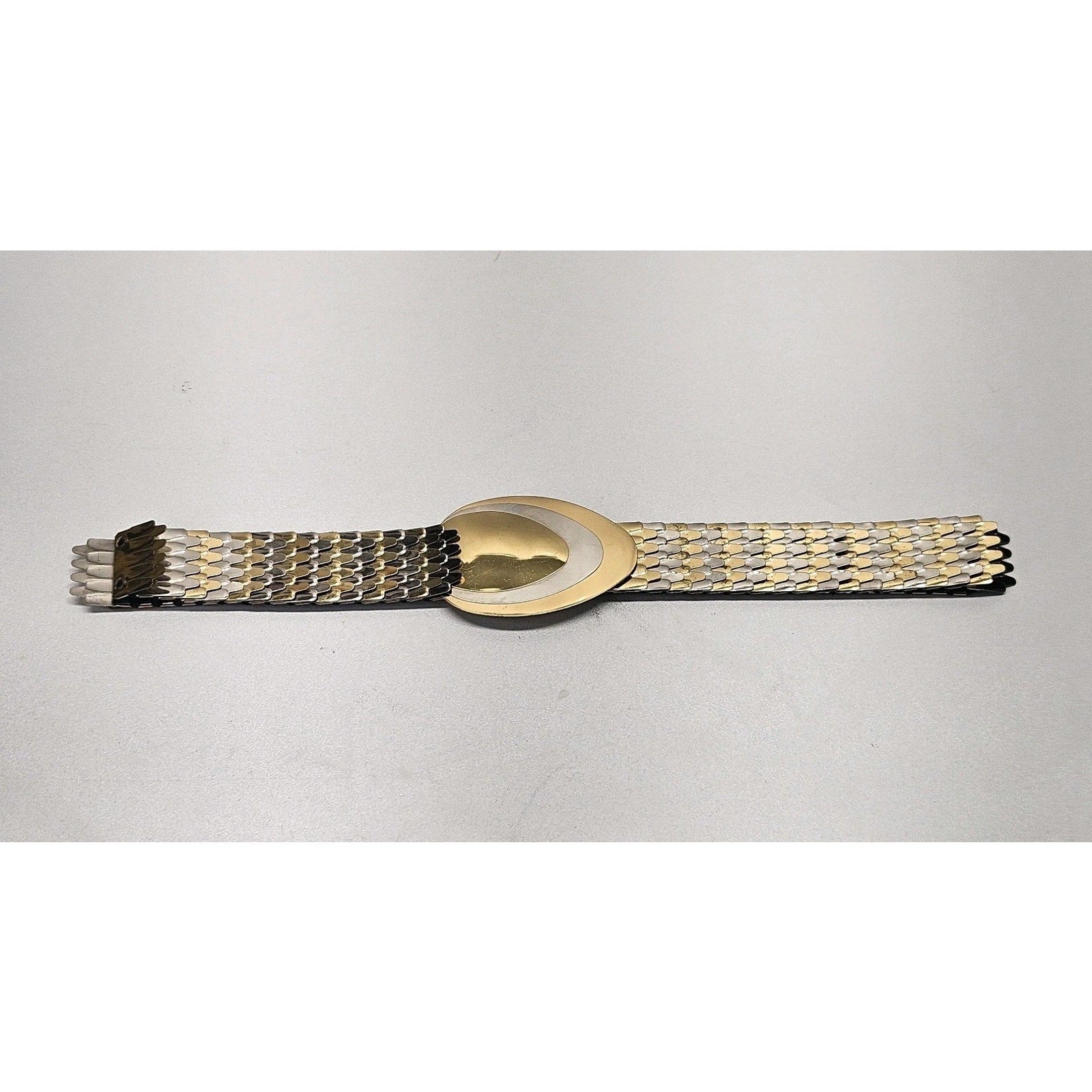 Vintage 1" Metallic Snake Scale Silver Gold Tone Waist Belt Womens Small