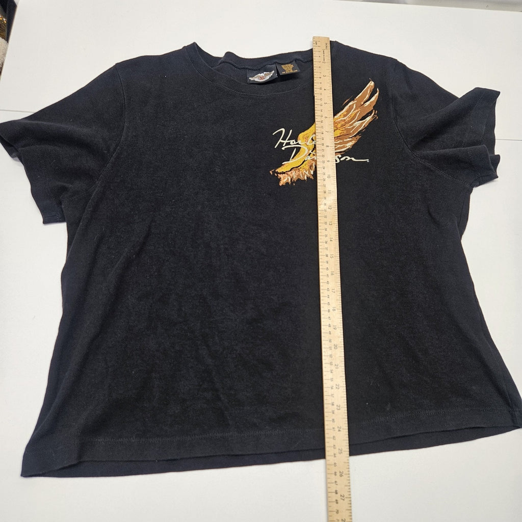 Vtg Y2K Harley Davidson Angel Wing Emblem Black Crop Top T Shirt Plus Size 2X