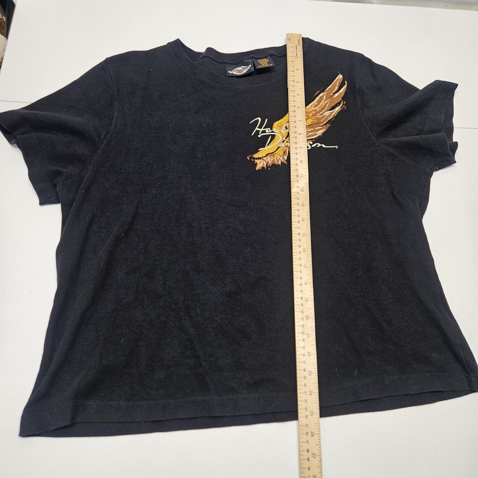 Vtg Y2K Harley Davidson Angel Wing Emblem Black Crop Top T Shirt Plus Size 2X