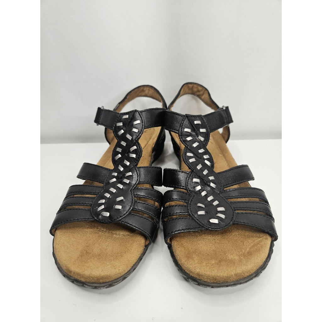 Natural Soul Barroll Black Leather Ankle Strap Sandals US 7.5 M Boho Comfort
