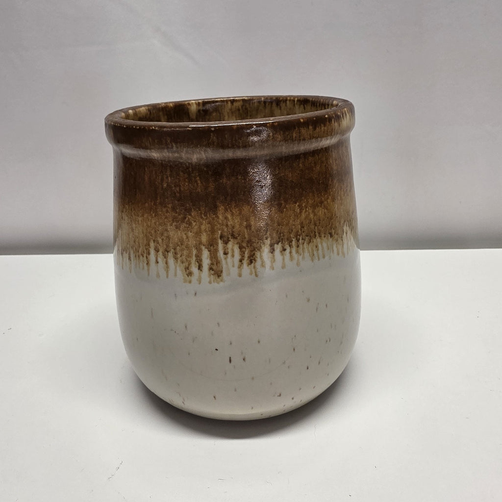 Vintage McCoy Stoneware Glazed Art Pottery Utensil Crock 6” Brown #35 USA Retro
