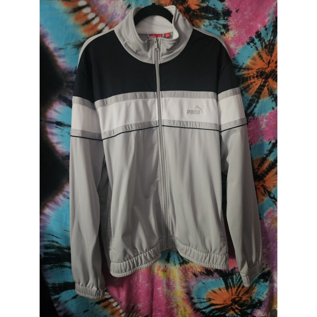 Puma Track Jacket Full Zip Sweatshirt Men's Size XL Gray Black White Color Block