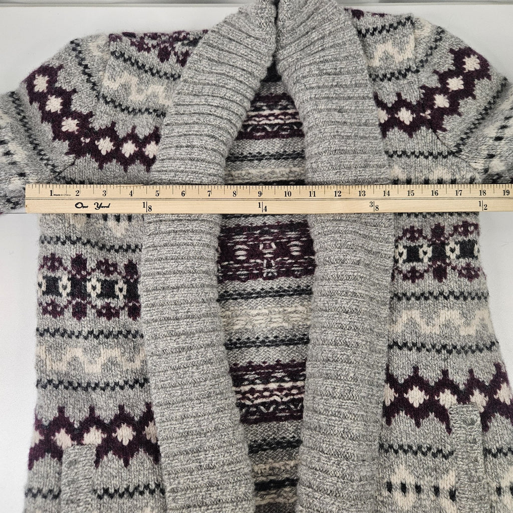 L.L. Bean Lambswool Cardigan Fair Isle Gray Long Women’s Medium Ski Heavy Winter