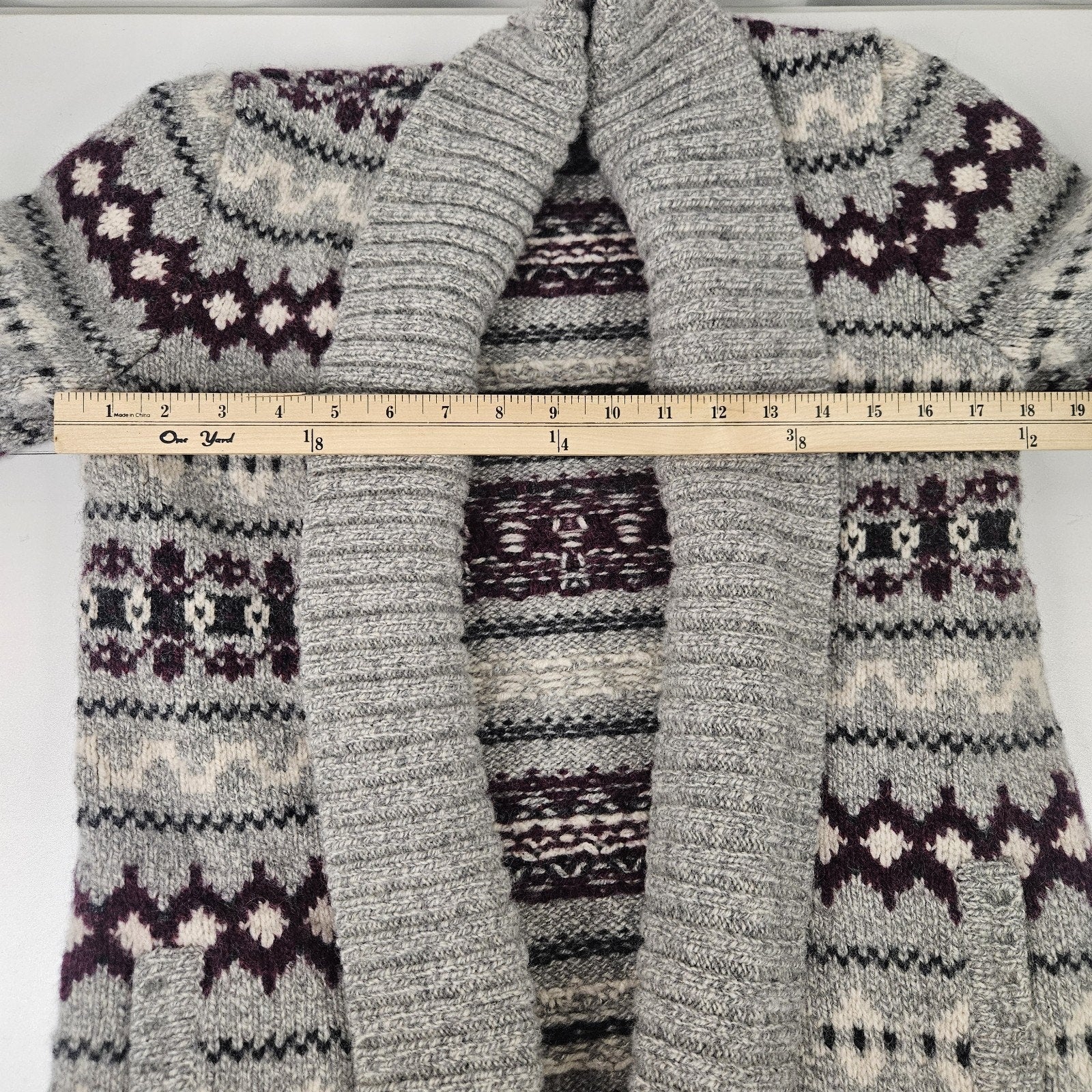 L.L. Bean Lambswool Cardigan Fair Isle Gray Long Women’s Medium Ski Heavy Winter