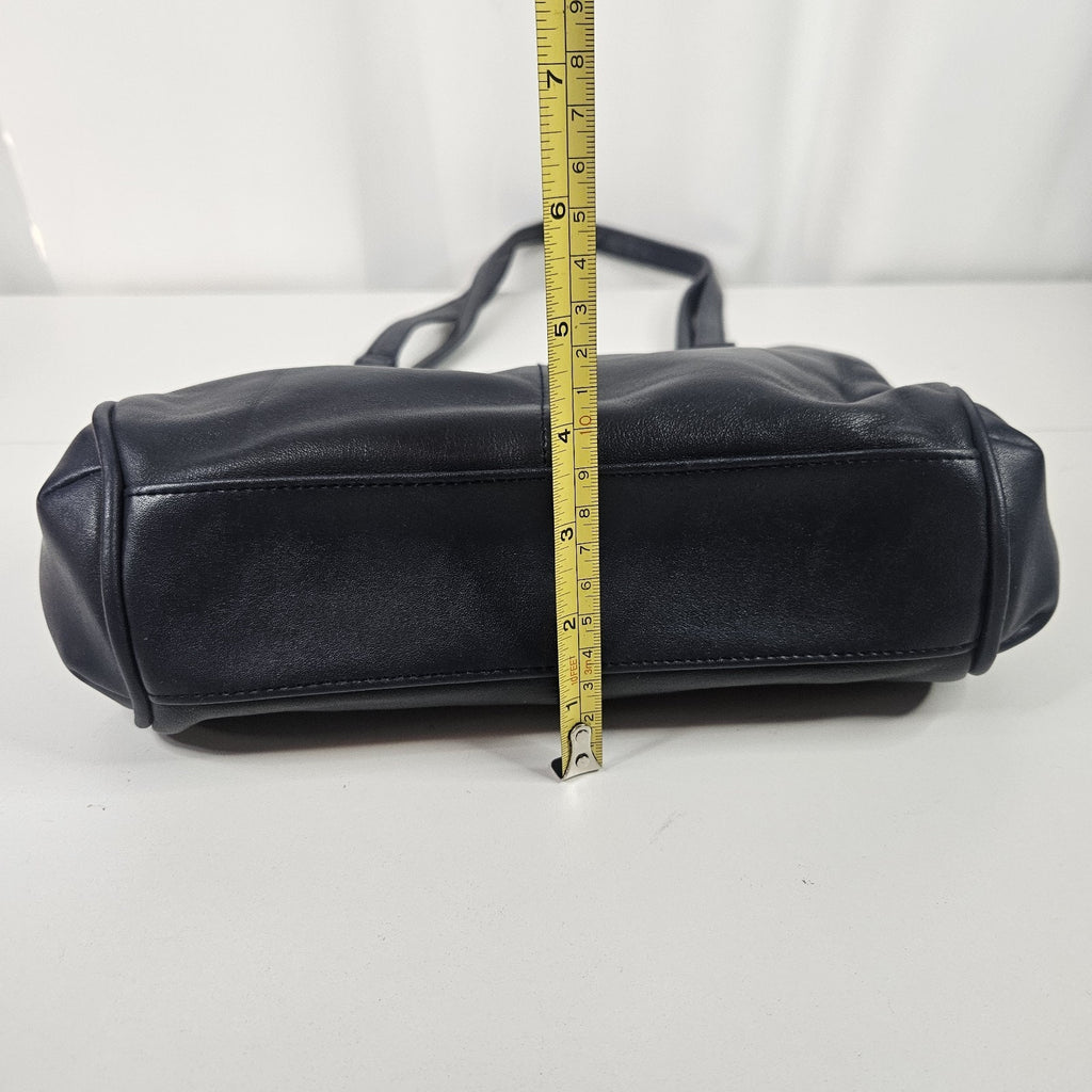 Vintage Worthington Navy Blue Leather Lambskin Shoulder Bag Purse Classic 90s