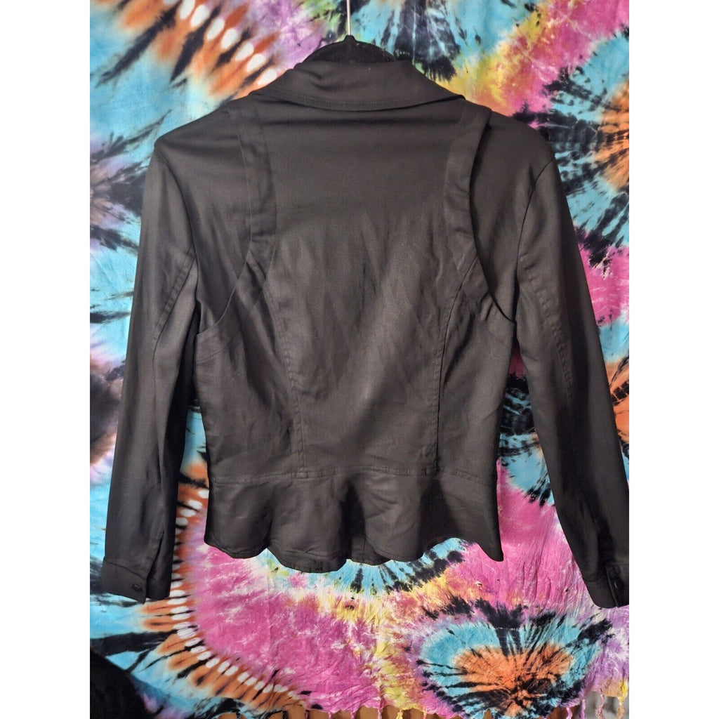 DKNY Jeans Black Moto Zip Jacket Stretch Cotton Full Zip Biker Jacket Size Small